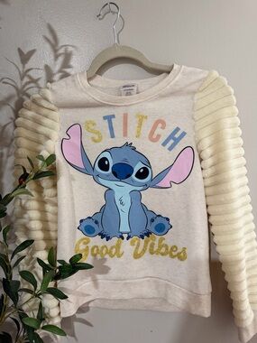 Disney Stitch 'Good Vibes' Cream & Blue Girls Sweatshirt